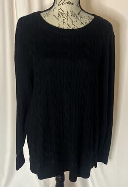Talbot's Black Cable Knit Sweater Pullover Decorative Buttons Women’s XL NWT